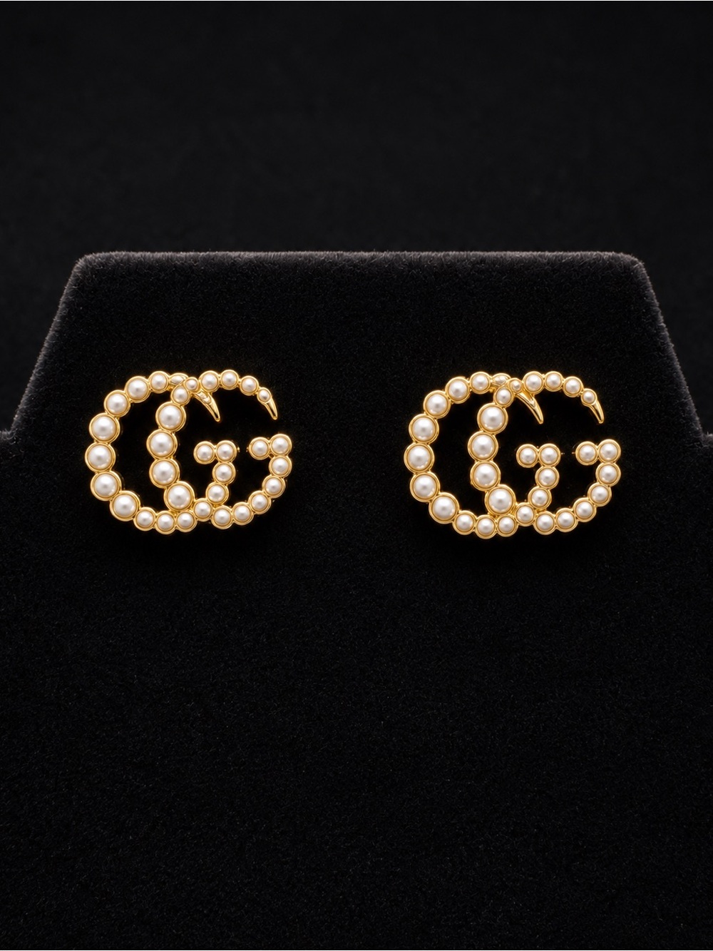 Gucci Gold Double G Stud Earrings with Pearls